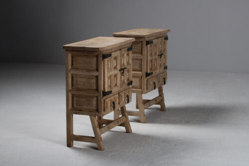 Pair of Carved Cabinets in Patinated Oak, Spain, 1950s
